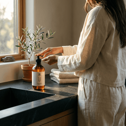 Bottle of Salma Loves Beauty lavender and olive oil liquid hand soap