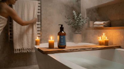 Bottle of Salma Loves Beauty lavender and olive oil shower gel