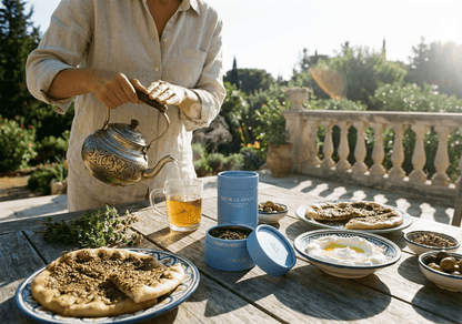 Tin of Blue House Tea Lebanese breakfast tea with anise and wild oregano