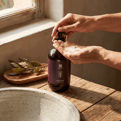 Bottle of Salma Loves Beauty olive and laurel oil liquid hand soap