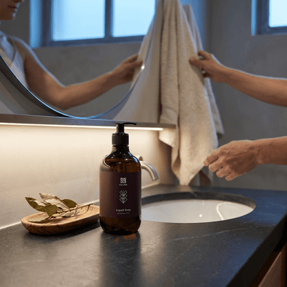 Bottle of Salma Loves Beauty olive and laurel oil liquid hand soap
