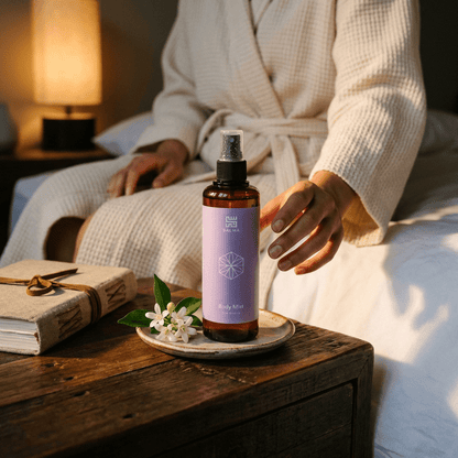 Bottle of Salma Loves Beauty pure jasmine body mist