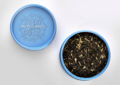 Tin of Blue House Tea Lebanese breakfast tea with anise and wild oregano