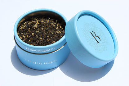 Tin of Blue House Tea Lebanese breakfast tea with anise and wild oregano