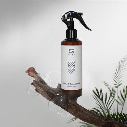 Bottle of Salma Loves Beauty lavender linen and room mist