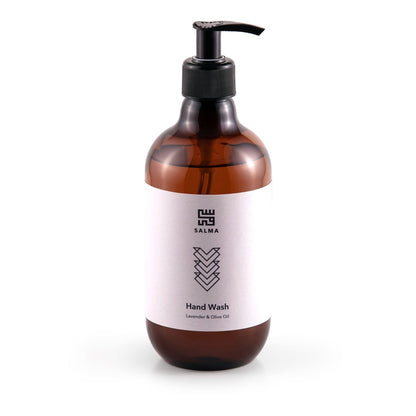Bottle of Salma Loves Beauty lavender and olive oil liquid hand soap