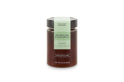 L'Atelier Du Miel Single Origin Shouwen Raw Honey jar with Oak, Thyme, Sage & Summer Flowers nectar, 15.8 oz.
