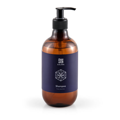 Bottle of Salma Loves Beauty pure jasmine shampoo with olive oil