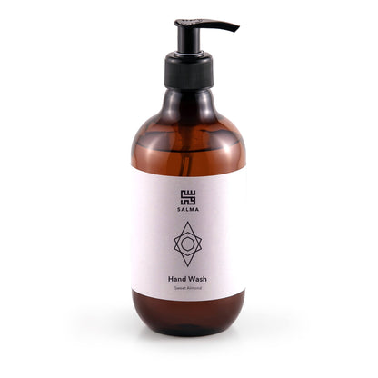 Bottle of Salma Loves Beauty sweet almond hand wash with aloe and almond oil