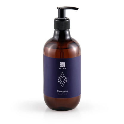 500ml bottle of Salma Loves Beauty sweet almond nourishing shampoo