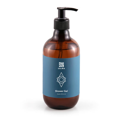 Bottle of Salma Loves Beauty sweet almond moisturizing body wash